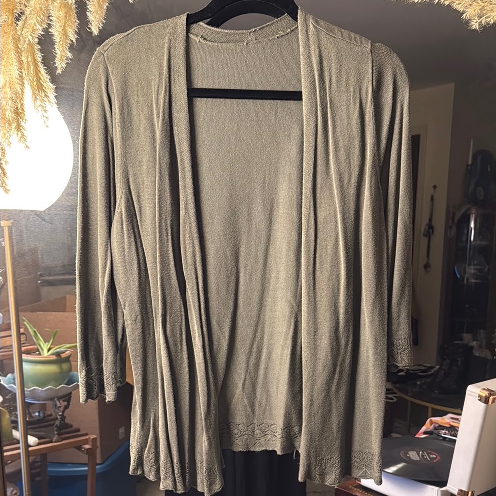 Olive Green Knit 3/4 Sleeve Cardigan